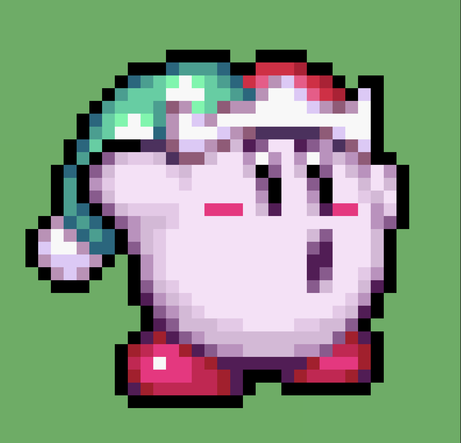 Kirby wearing a cool hat and making a woah expression